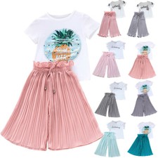 Fashion Kids Baby Girls Letter T-Shirt Tops+Ruffle Loose Pants Outfits Clothes