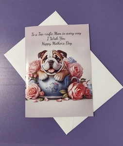 English Bulldog in a teacup Mother's Day Card - Picture 1 of 1