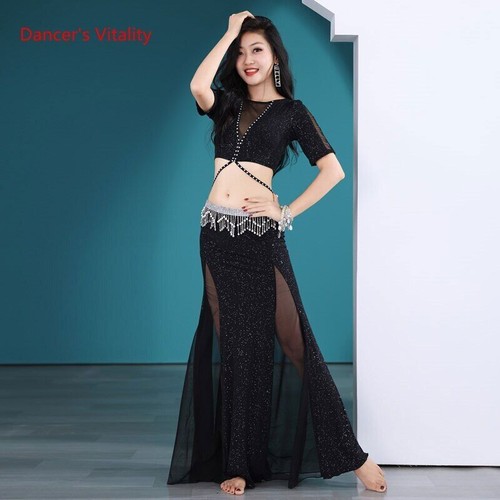 MESHKI Costume donna danza del ventre professionale sexy maniche corte top gonna abbigliamento danza
