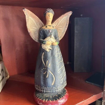 Primitive Angel Doll Holding A Lamb 10” - Image 1 of 4