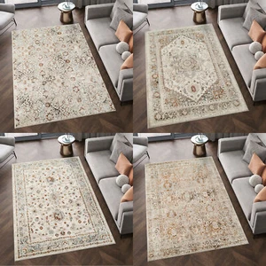Alfombra de pelo corto clásico patrón floral adorno beige gris salón ECOTEX - Imagen 1 de 33