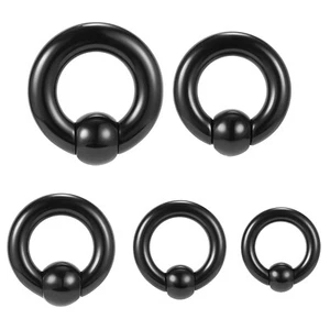 1 Pair Large Size Acrylic Captive Bead Rings Black BCR Septum Ring Ear Piercing - Picture 1 of 20