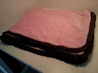 Trend Lab Pink with Brown Satin Ruffle Trimmed Receiving Blanket - Image 1 of 3
