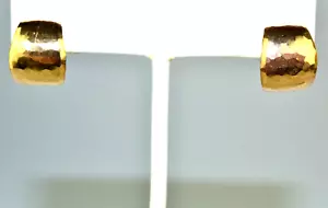 YELLOW GOLD-FILLED HAMMERED 1/2" WIDE HUGGIE HOOP PIERCED EARRINGS - Picture 1 of 5