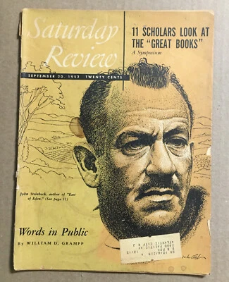 Saturday Review September 20 1952 East Of Eden John Steinbeck William D Grampp - Image 1 of 4
