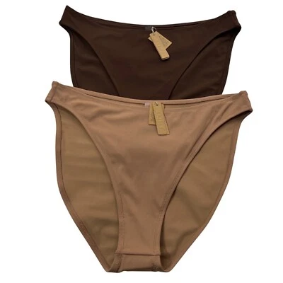 Lote de 2 partes inferiores de bikini SKIMS Shaping Swim sumergidas Sienna Cocoa 2X Foto 1 de 4