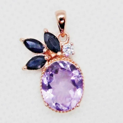 Amethyst Saphir Zirkonia Anhänger 925 Silber 585 Roségold vergoldet - Bild 1 von 4