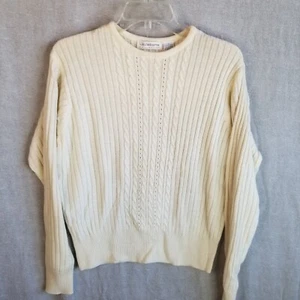 Liz Claiborne Women's Small Sweater Cream Cable Knit Round Neck Lambswool Blend - Picture 1 of 9