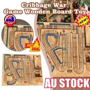 Cribbage War Game Wooden Cribbage Board Game Set with Built-in Storage Compartme - Picture 1 of 14