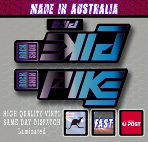 Rockshox Pike style Fork Decal 1980's retro print blue / purple / Black Stickers - Picture 1 of 2