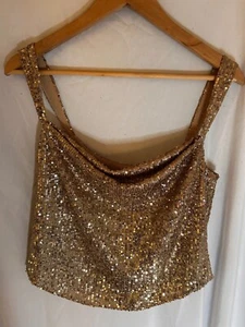 Camiseta sin mangas Anthropologie lentejuelas capucha cuello súper moderna talla S hermosa color dorado - Imagen 1 de 5