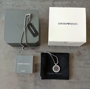 Emporio Armani Stainless Steel Necklace and Black Enamel Pendent EGS2725040 New - Picture 1 of 20