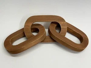 Carved Wooden Chain 15x4" Rustic Coffee Table Decor 3-Link Stained Brown Matte - Picture 1 of 11