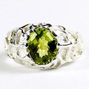 Anillo pepita de plata de ley 925 para hombre, peridoto, SR168 - Imagen 1 de 5