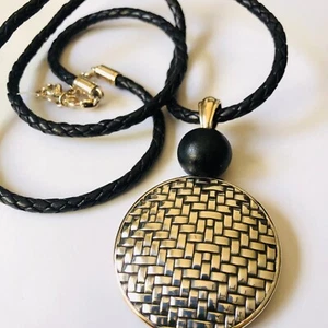 Brighton Talana Silver Black Wood Reversible Pendant Leather Long Necklace NWT - Picture 1 of 6