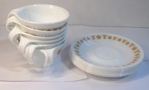 Corelle Corning BUTTERFLY GOLD Hook Handle Coffee Cups & Saucers - 6 of each - Picture 1 of 6