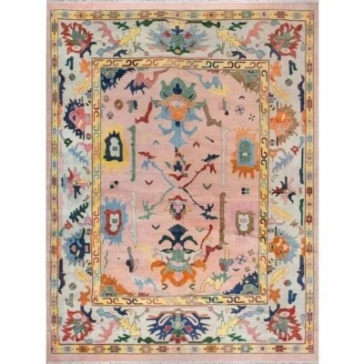 Hand Knotted Pink Oushak Turkish Area Rug Oriental Carpet For Livingroom Bedroom - Image 1 of 4