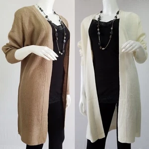 Open Front Knit Cardigan Long Sweater Knitting Coat Jacket Knitted Ribbed - Picture 1 of 20