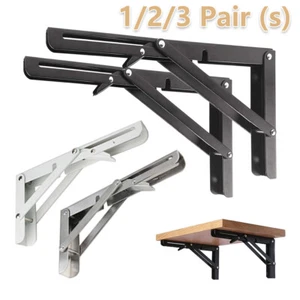1/2/3 Par de Soportes de Estante Plegables de Resistencia Acero Inoxidable Montados en Pared - Imagen 1 de 21