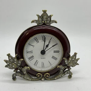 Petite Jeweled Floral & Resin Quartz Mantle/Table Clock- Working - Picture 1 of 4