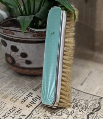 Mapeo Art Deco Vintage Plata Esterlina Guilloche Verde Brillante y Cepillo Tejido Foto 1 de 4