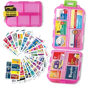 Pill Organizer with Medicine Labels Travel Daily Pill Container Mini Medication - Picture 1 of 8
