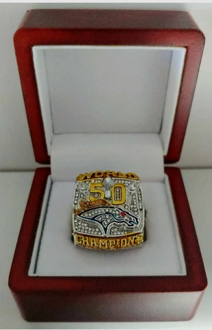 Peyton Manning - 2015 Denver Broncos Super Bowl Custom Ring With Wooden Box Cover