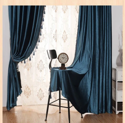 thicken luxury European solid blue Italian velvet cloth blackout curtain N234* - Image 1 of 4