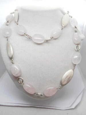 Collana in Quarzo Rosa naturale e Argento 925 - Girocollo Pietra Dura - Immagine 1 di 4