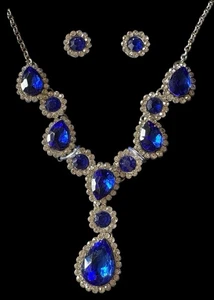 2 Piece Blue Rhinestone & Crystal Homecoming Prom Wedding Necklace & Earring Set - Picture 1 of 1