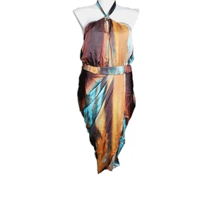 Gabrielle Union Women's Size XL Halter Neck Orange Blue Stripe Dress NWOT - Picture 1 of 9