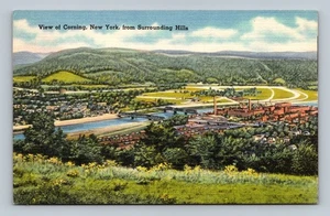 Vintage Corning New York Postcard View from Surrounding Hills Tichnor Bros - Picture 1 of 2