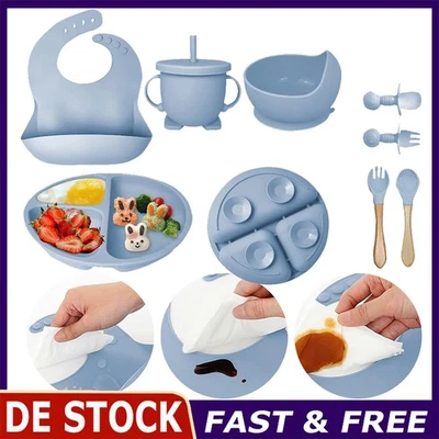 Baby Kinder Essen Trink Set BPA Frei Teller Schüssel Becher Silikon Rutschfest - Bild 1 von 4
