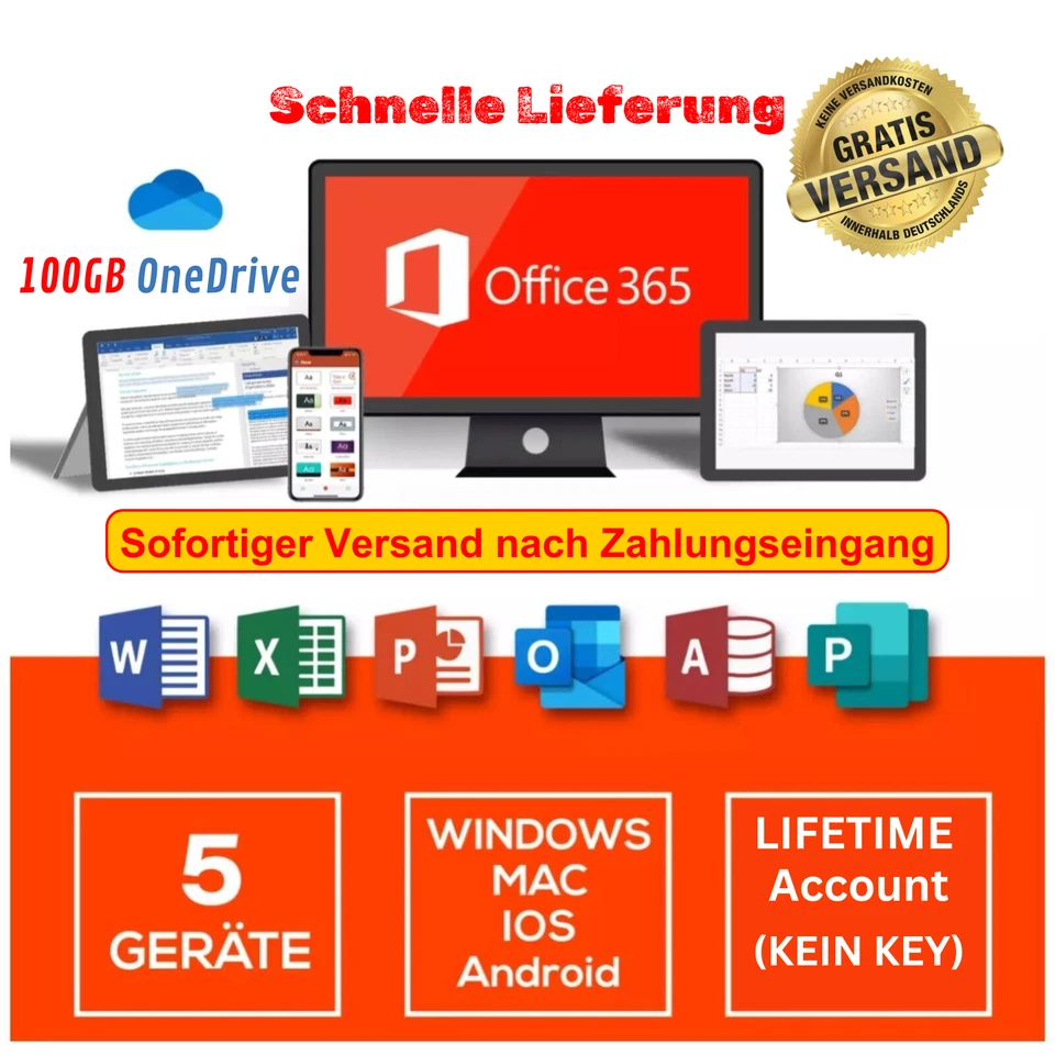 Microsoft Office 365 Pro Plus für 5 Geräte - lebenslanges Konto für Mac Win iOS - Bild 1 von 1