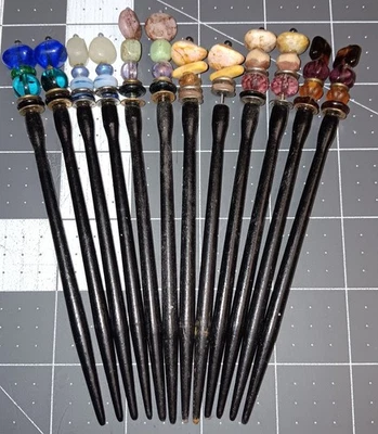 Vintage Damaged Mei Fa Hair Sticks Lot HairStyx Black Wood Geisha - 6 Sets - Image 1 of 4