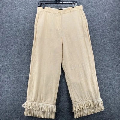 Pantalones para mujer J Crew Collection 12 beige lino ingrid flecos ribete resort costero Foto 1 de 4
