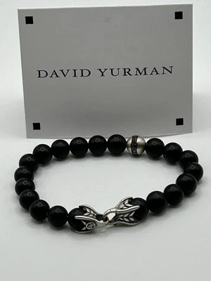 "Brazalete David Yurman S plata 925 8 mm cuentas de ónix negro y diamantes negros 6,5""" Foto 1 de 4