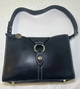 Dooney & Bourke Vintage Alto Ring Leather Shoulder Bag Black Made In Italy - Picture 1 of 16