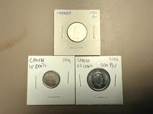 3 Canada Coins - 5 Cents, 10 Cents, 25 Cents - Canadian - Free Shipping! - Picture 1 of 14