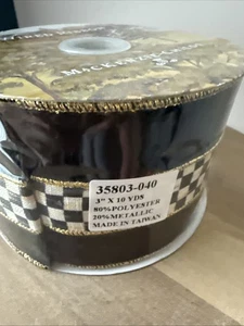 New Mackenzie Childs Tuxedo 3” Wired Ribbon Black Metallic Courtly Check- HTF - Picture 1 of 3