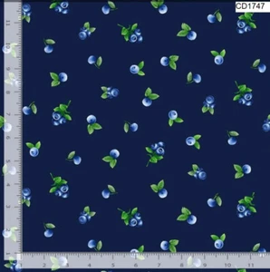 Pansy  Blueberries cotton fabric Timeless Treasures CD1747 on Navy Blue - Picture 1 of 10