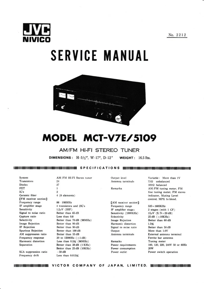 Manuale Di Servizio Per JVC MCT-V7 E, 5109 - Immagine 1 di 1