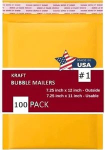 Sobres de burbujas Kraft amarillos acolchados 100 piezas #1 7,25 x 12 envíos - Imagen 1 de 5