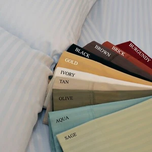 Noble Bedding Flat Sheet+2 Pillow Case 1200TC UK Emperor Size Striped Colors - Picture 1 of 19