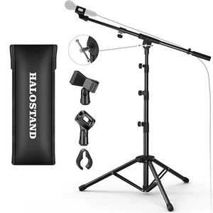 Microphone Stand, Floor Foldable Mic Stand, Tripod Boom Arm with 2 Mic Clips ... - Picture 1 of 6
