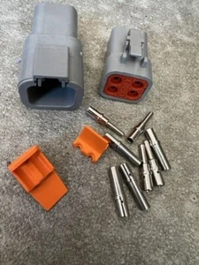 Deutsch DTP 4-Pin Connector Kit 12 AWG solid Chrome Contacts DTP04-4P DTP06-4S - Picture 1 of 2