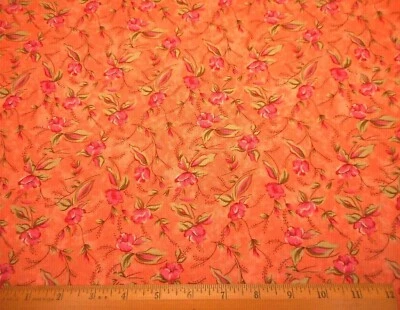 Tela Edredón Por Yarda Rosa Verde Floral Lt Moteado Naranja Algodón Premium #C Foto 1 de 2