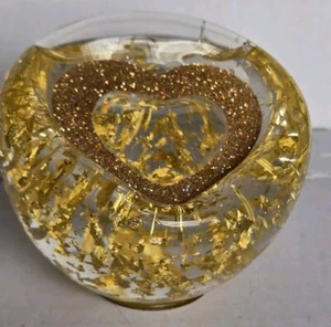 Goldenflow Studios 23K Gold Flake Herz Briefbeschwerer mundgeblasen Glas Wasserkugel - Bild 1 von 3