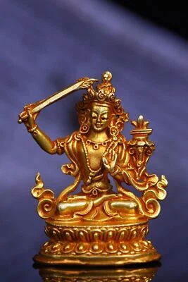 6 cm Tíbet Rojo Cobre Dorado Bodhisattva Manjusri Estatua Latón Buda Estatua Foto 1 de 4
