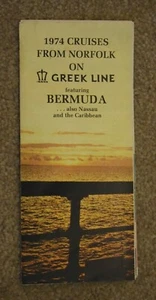 1974 CRUISES FROM NORFOLK: THE GREEK LINE - Featuring Bermuda (4" x 9"), Pre-Own - Picture 1 of 4